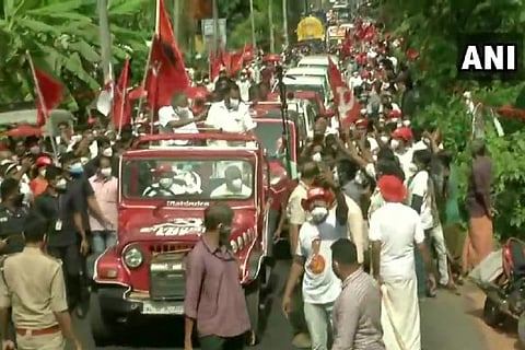 Kerala Chief Minister Pinarayi Vijayan holds a roadshow in Kannur (Photo: ANI)