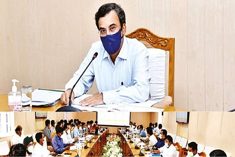 Chief Secretary Rajeev Ranjan during the meeting with officials