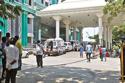 Ambulances line up outside RGGGH on Thursday.