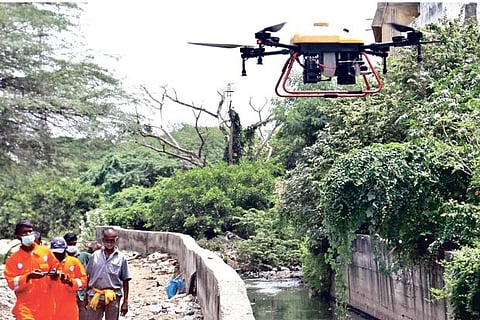 Drones being used to spray larvicide over waterways in Chennai