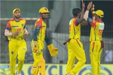 Dindigul Dragons celebrate after a wicket (Credit: Twitter/ @TNPremierLeague)