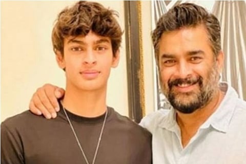 R. Madhavan with his son (Credit: ANI)