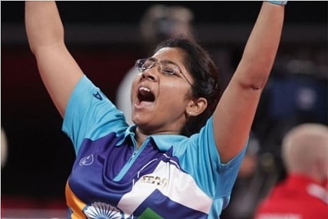 Bhavina Patel reacts after reaching Paralympic finals (Source: Twitter/@UltTableTennis)