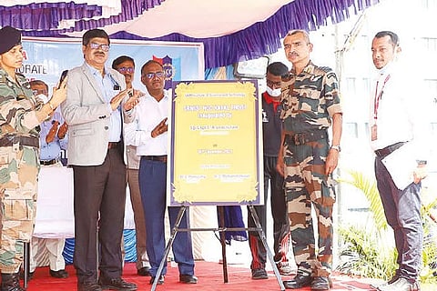 T Arunachalam, Dr Muthamizhchelvan and Dr S Ponnusamy at the inauguration of SRM NCC Naval Troop