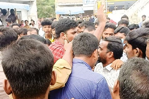 A section of the mob which freed an accused near Ambur on Monday