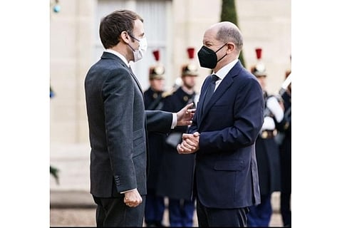 French President Emmanuel Macron and German Chancellor Olaf Scholz (Image Courtesy: IANS)