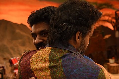 The photo of Vijay hugging Nelson. Image Courtesy: @sunpictures