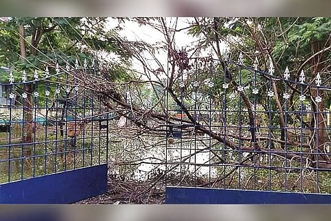 The park is on a lower level than the road, leading to inundation