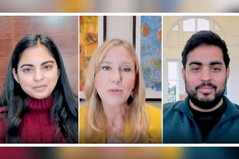 (left) Isha Ambani, Marne Levine and Akash Ambani (Source: IANS)