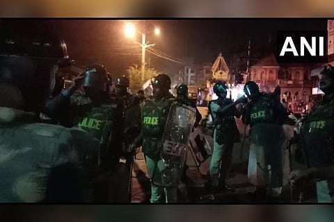 Police personnel at the spot of the protest (Image credit: ANI)