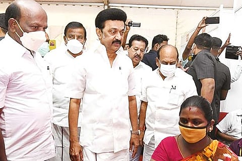 CM Stalin at vaccination camp in Nandivaram on Saturday