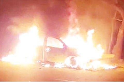Car burning on move