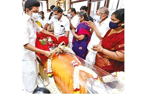CM Stalin pays last respects to K Shanmughanathan in Chennai