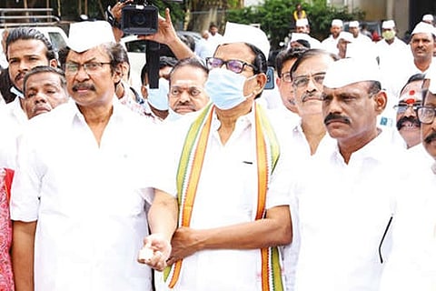 TNCC president KS Alagiri at party?s founding day fete in Chennai on Tuesday