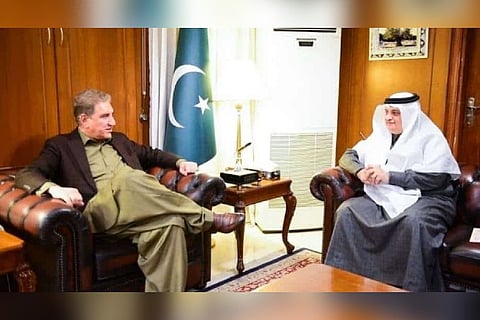 Shah Mahmood Qureshi with Saudi ambassador Nawaf bin Said Al-Malki (Image credit: Twitter/@AOAltwaij