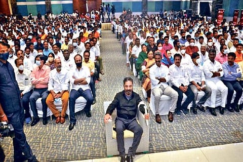 MNM?s ?permanent president? Kamal Haasan with cadre at the party?s 1st general convention