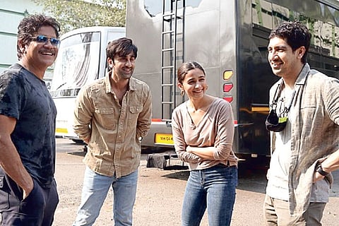 Nagarjuna, Ranbir Kapoor, Alia Bhatt and Ayan from the set of Brahmastra.