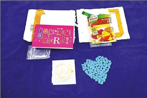 Blue Punisher tabs, meth found inside foreign post parcels from Netherlands