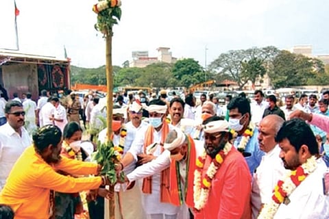 MoS Home Affairs G Kishan Reddy and BJP leaders at ?bhoomi puja? in Coimbatore on Wednesday