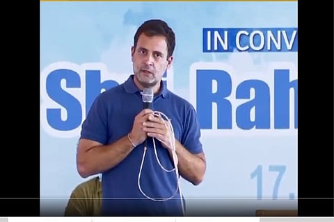 A screen grab of Rahul Gandhi's speech among students of Bharathidasan Govt College for Women