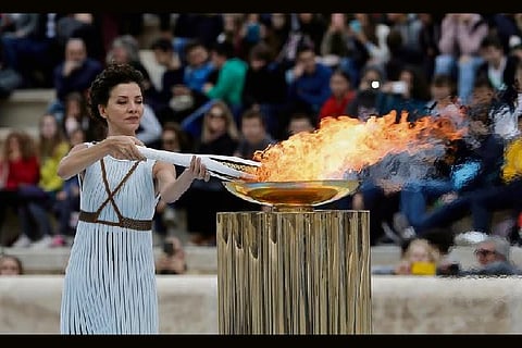 File photo: Olympic torch being lit in Greece last year