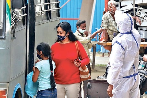 Passengers from London being taken to a quarantine centre (file photo).