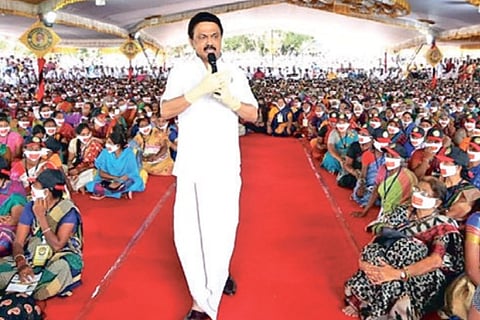 Stalin addresses a meeting in Coimbatore on Saturday.