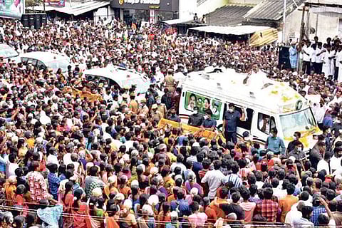 Chief Minister Edappadi K Palaniswami addressing people gathered at a village in Erode district