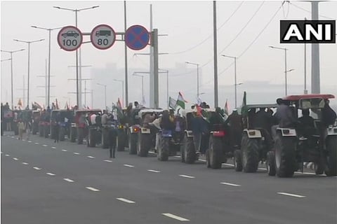 Farmers Take Out Tractor March Against Farm Laws