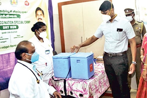 Tiruvannamalai Collector Sandeep Nanduri inspecting the dry run on Friday