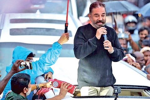 MNM founder Kamal Haasan during his campaign in Coimbatore on Wednesday