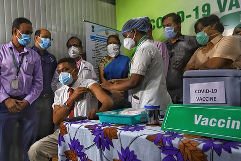 Dean of Rajiv Gandhi Government General Hospital E Theranirajan receiving COVID-19 vaccine Covaxin