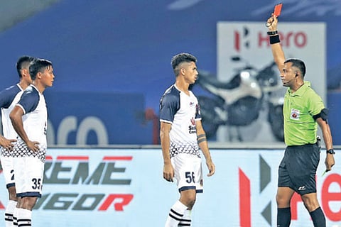 SCEB?s Ajay Chettri receives a red card