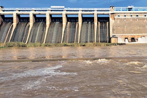 Water gushing out of Vaigai dam in Theni on Monday