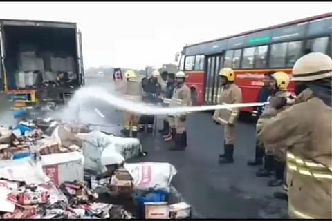 Cargo van with garments from Tirupur catches fire in Chennai