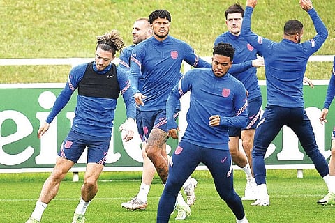 England players go through the drills ahead of the quarter-final match against Ukraine in Rome