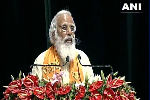 PM Modi at the inauguration of the Rudraksh convention centre in Varanasi on Thursday. [Photo/ANI]