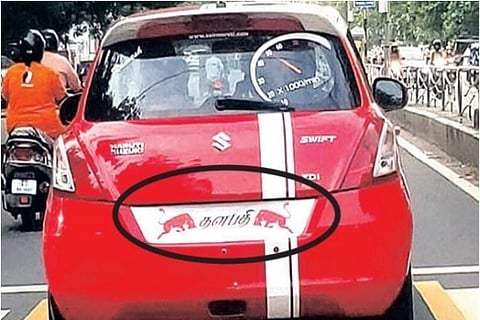 The car with ?Thalapathy? written on rear number plate spotted in Anna Nagar on Thursday