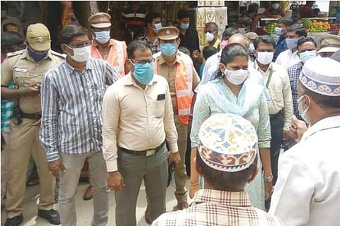 Officials during an inspection in T Nagar on Saturday