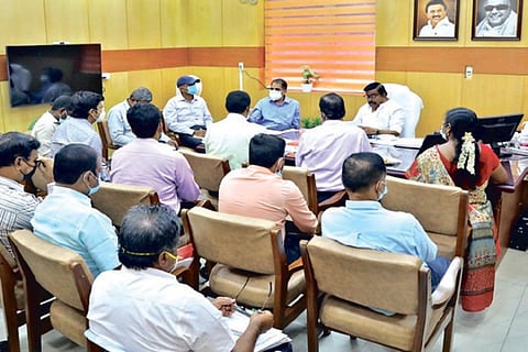 A review meeting was presided over by KN Nehru on Wednesday