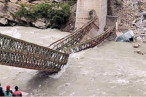 File photo: PTI; Collapsed bridge in Sangla-Chitkul road