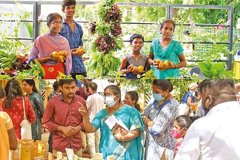 (Top) From the farmer?s market; Farmer?s market hosted at Madurai.