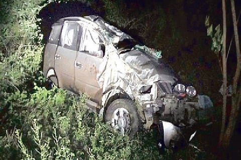 The car involved in the accident near Ambur on Sunday
