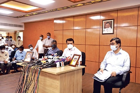 Minister V Senthilbalaji at a press meet on Thursday