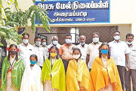 The five students who were felicitated in Pudukkottai on Friday