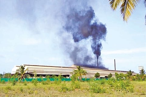 Thick smoke billowing out of the industrial unit in a Tirupur village