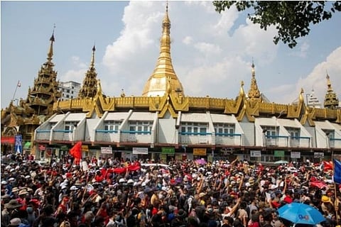 Representative Image: Protest in Myanmar after military coup