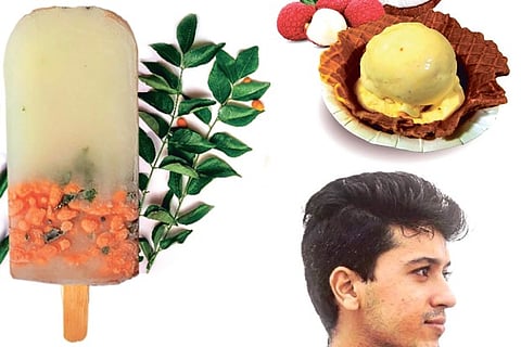 Buttermilk popsicle with kaara boondi; litchi, coconut and saffron mixed ice cream; Barath Jaiyanth