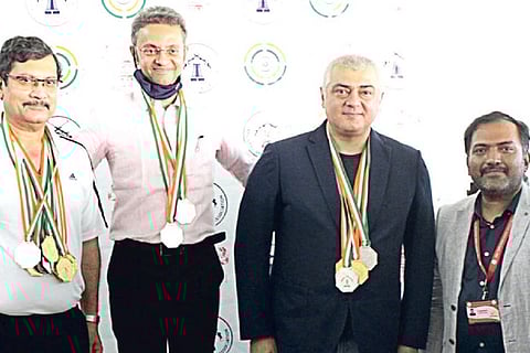 Actor Ajith (third from left), and Rajsekar Pandian, Chennai Rifle Club secretary, to his left.