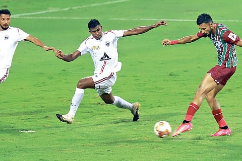 Manvir Singh (right) netted the second goal for ATK Mohun Bagan.